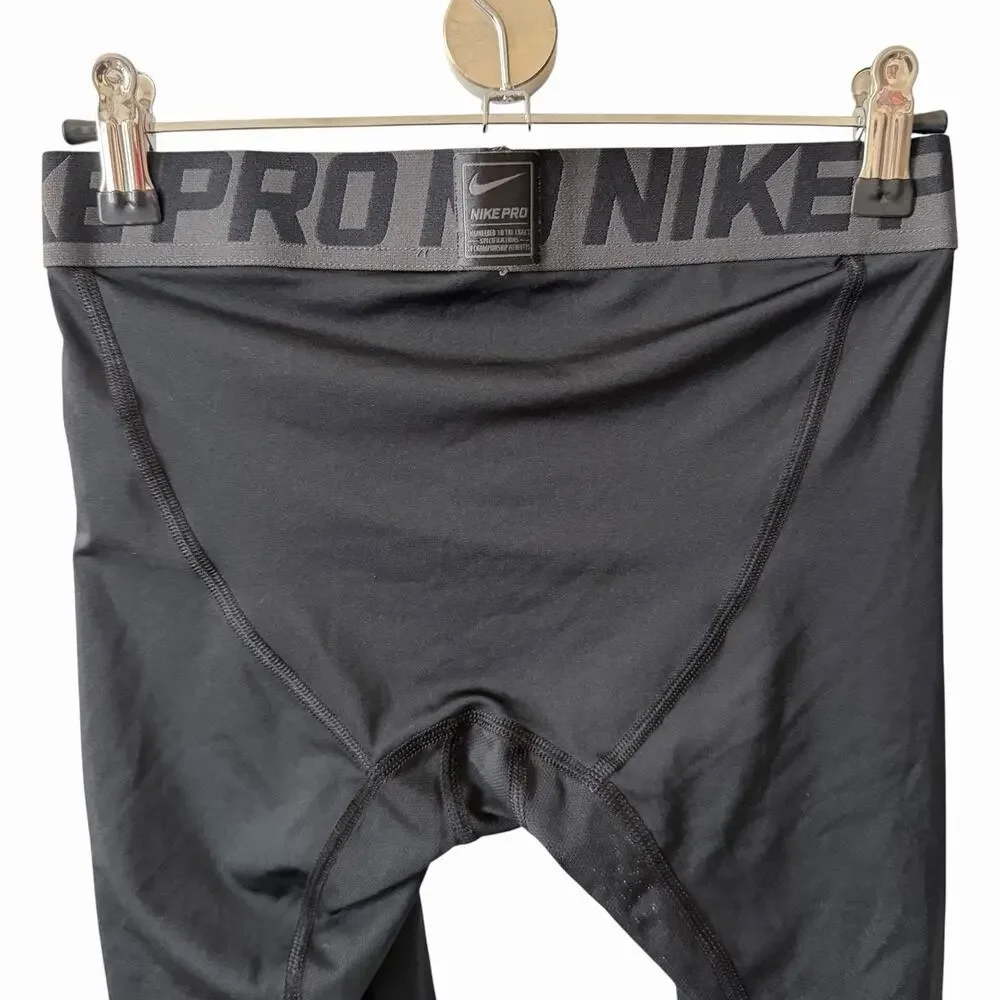 Nike Pro Youth Boys Size Large Compression 3/4 Tights Black Logo Dri-Fit Active